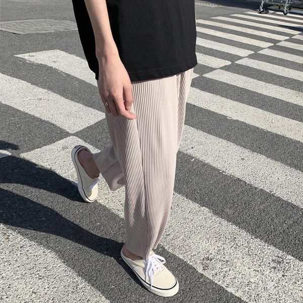 men's pants summer pleated casual straight fashion solid color loose male streetwear elastic waist korean style cool trousers, Black
men's pants summer pleated casual straight fashion solid color loose male streetwear elastic waist korean style cool trousers, Black