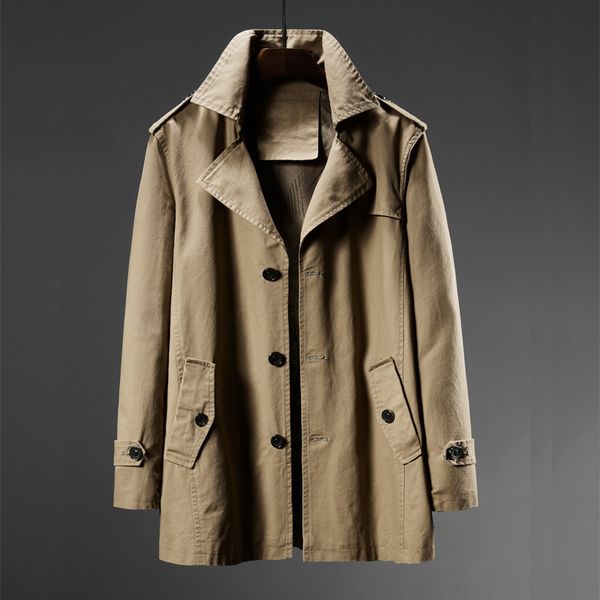 fashion trench coat autumn men's big trend spring and jacket handsome slim windbreaker medium length, Tan;black
fashion trench coat autumn men's big trend spring and jacket handsome slim windbreaker medium length, Tan;black