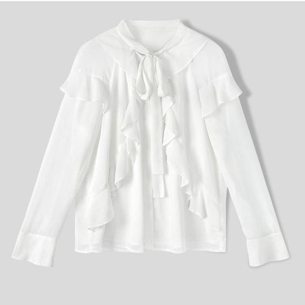 women white bow collar long sleeve loose solid ruffle chiffon shirt spring summer b0737 210514
women white bow collar long sleeve loose solid ruffle chiffon shirt spring summer b0737 210514