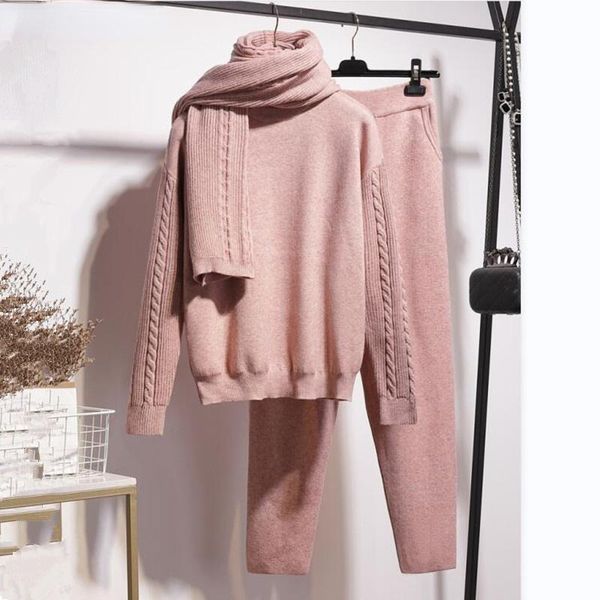 women's two piece pants autumn winter warm knitted tracksuit half high collar sweater elastic waist scarf casual 3 set women outfit, White
women's two piece pants autumn winter warm knitted tracksuit half high collar sweater elastic waist scarf casual 3 set women outfit, White