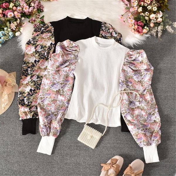 women's blouses & shirts fashion puff floral long sleeve patchwork women 2021 summer korean slim blusas femme zy5147, White
women's blouses & shirts fashion puff floral long sleeve patchwork women 2021 summer korean slim blusas femme zy5147, White