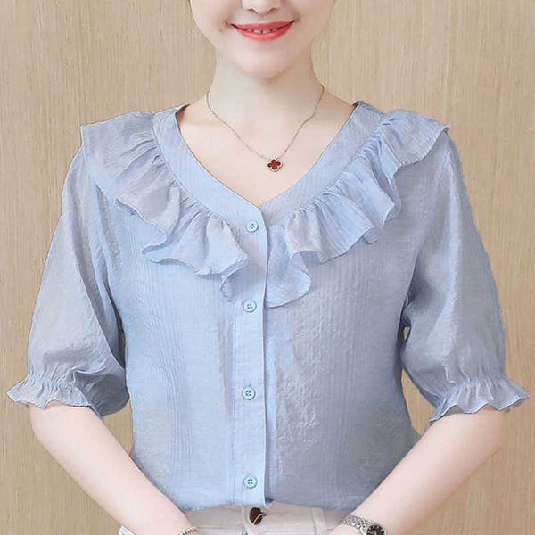 short sleeve summer blouse women blusas mujer de moda women clothes ruffles v-neck chiffon blouse shirt women d35 210602, White
short sleeve summer blouse women blusas mujer de moda women clothes ruffles v-neck chiffon blouse shirt women d35 210602, White
