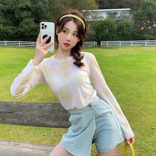 women's t-shirt mesh bottoming shirt transparent summer sunscreen long sleeve wear thin sweaters iinside, White
women's t-shirt mesh bottoming shirt transparent summer sunscreen long sleeve wear thin sweaters iinside, White