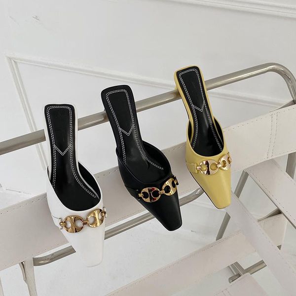 fashion women slippers high heels slides yellow/black/white summer casual pumps metal decor slip on mules shoes size 39
fashion women slippers high heels slides yellow/black/white summer casual pumps metal decor slip on mules shoes size 39