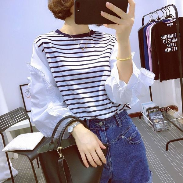 women's t-shirt spring autumn korea fashion women long sleeve patchwork stripe t shirts all-matched casual o-neck tee shirt femme s101, White
women's t-shirt spring autumn korea fashion women long sleeve patchwork stripe t shirts all-matched casual o-neck tee shirt femme s101, White