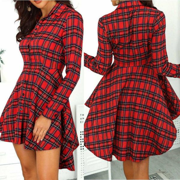 women dress autumn winter plaid dresses red vintage party casual shirt mini vestido womens clothing, Black;gray
women dress autumn winter plaid dresses red vintage party casual shirt mini vestido womens clothing, Black;gray