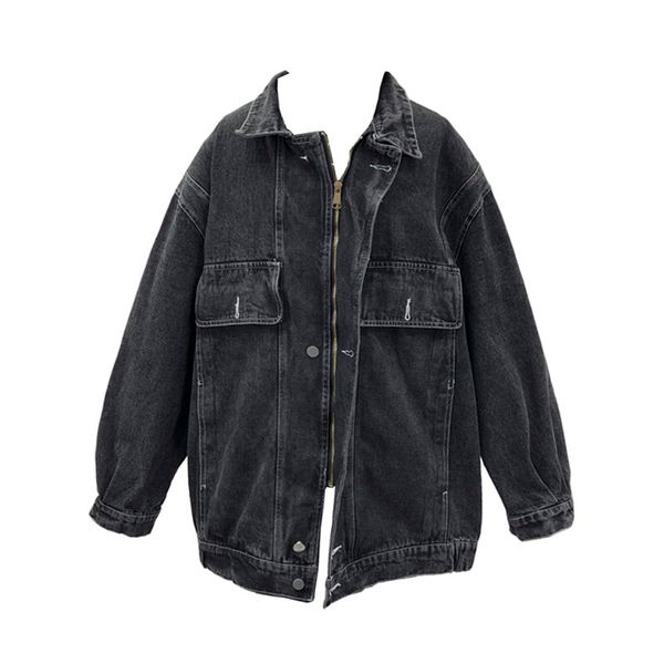 women blue black denim jacket pocket long sleeves turn down collar loose korean oversize c0064 210514, Black;brown
women blue black denim jacket pocket long sleeves turn down collar loose korean oversize c0064 210514, Black;brown