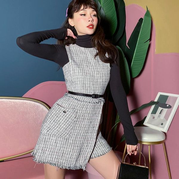 women's jumpsuits & rompers 2021 recommended socialite tweed fabric pantskirt design high street fashion playsuits women, Black;white
women's jumpsuits & rompers 2021 recommended socialite tweed fabric pantskirt design high street fashion playsuits women, Black;white