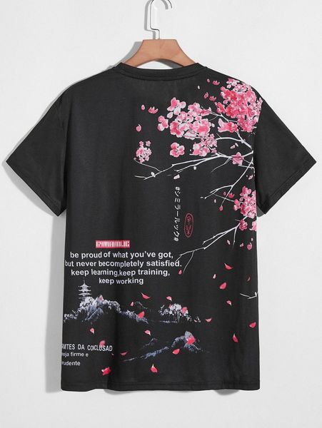 men slogan and floral print tee c1h9#, White;black
men slogan and floral print tee c1h9#, White;black
