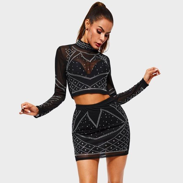 spring woman sets two piece t shirt crop beading bodycon mini skirt black see through club wear female chic casual set women's pant, White
spring woman sets two piece t shirt crop beading bodycon mini skirt black see through club wear female chic casual set women's pant, White