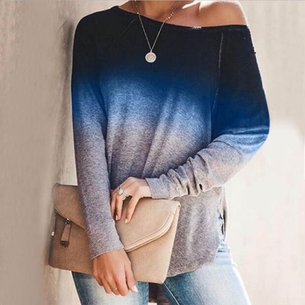 women's t-shirt gradient tshirt autumn colour backless off shoulder pullovers loose fashion casual femme clothing, White
women's t-shirt gradient tshirt autumn colour backless off shoulder pullovers loose fashion casual femme clothing, White