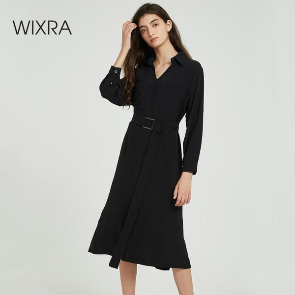 casual dresses wixra women solid with sashes elegant long sleeve mid-calf womens loose 2021 autumn spring, Black;gray
casual dresses wixra women solid with sashes elegant long sleeve mid-calf womens loose 2021 autumn spring, Black;gray