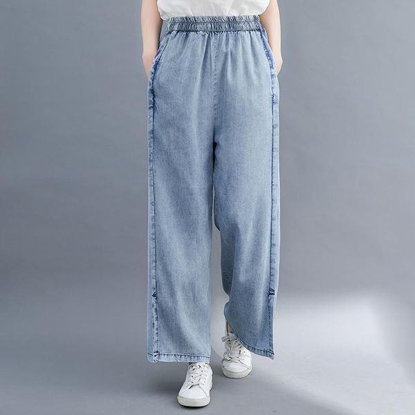 women's jeans tencel denim wide leg pants female summer literary elastic waist solid color loose casual women ankle-length, Blue
women's jeans tencel denim wide leg pants female summer literary elastic waist solid color loose casual women ankle-length, Blue