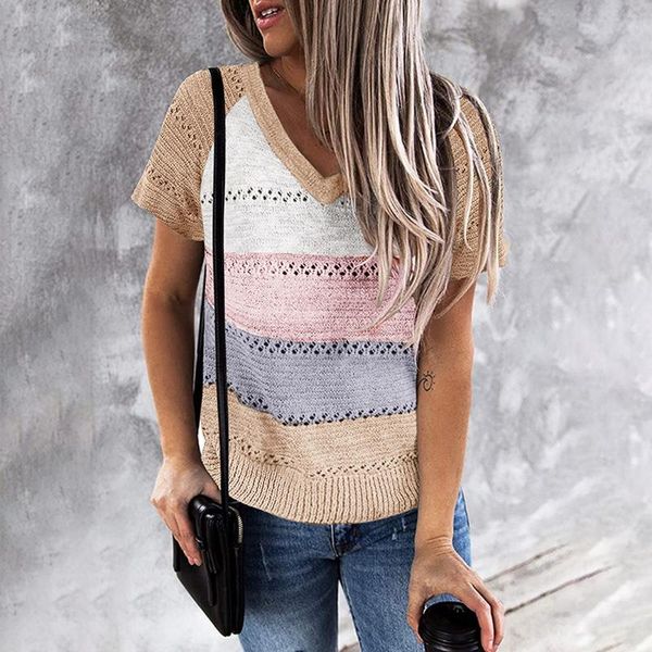 women's blouses & shirts 40# knitted short sleeve blouse women stripe printed pullover tee casual loose v neck shirt elegant clothing, White
women's blouses & shirts 40# knitted short sleeve blouse women stripe printed pullover tee casual loose v neck shirt elegant clothing, White