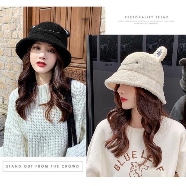 lamb wool cat ears women bucket hat autumn winter fisherman's plush hats keep warm casual cap female flat outdoor, Black;white
lamb wool cat ears women bucket hat autumn winter fisherman's plush hats keep warm casual cap female flat outdoor, Black;white