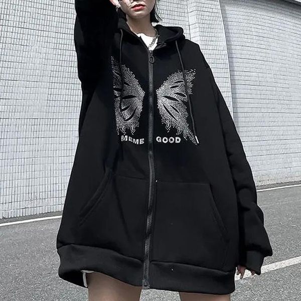women's hoodies & sweatshirts butterfly rhinestone print zip female sweatshirt vintage grunge pullover winter e-girl oversize hoodie y2, Black
women's hoodies & sweatshirts butterfly rhinestone print zip female sweatshirt vintage grunge pullover winter e-girl oversize hoodie y2, Black
