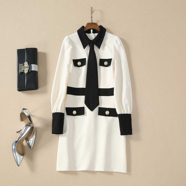 designer fashion runway women's long sleeve black white color block shirt collar pockets dress 210526, Black;gray
designer fashion runway women's long sleeve black white color block shirt collar pockets dress 210526, Black;gray