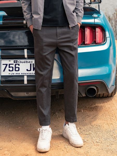 men solid slant pocket pants x8r9#, Black