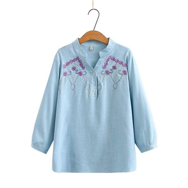 women's blouses & shirts 2021 spring soft linen shirt women v neck 3/4 sleeve blouse floral embroidery femme robe blusas chemise mujer, White
women's blouses & shirts 2021 spring soft linen shirt women v neck 3/4 sleeve blouse floral embroidery femme robe blusas chemise mujer, White