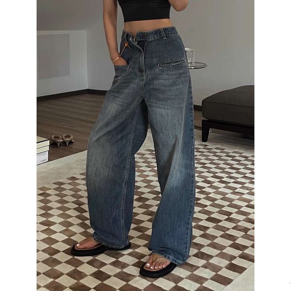 design style pocket wide leg loose version spring and autumn women's, Blue
design style pocket wide leg loose version spring and autumn women's, Blue