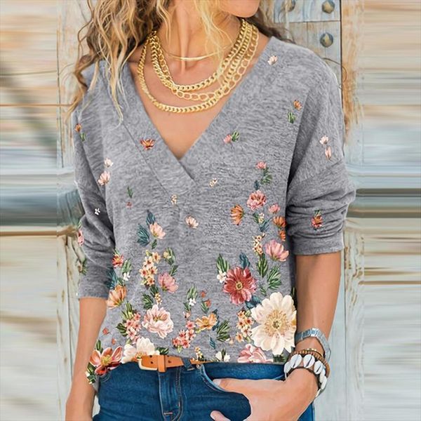 deep v neck womens shirts elegant printed fall retro floral long sleeve ladies blouse, White
deep v neck womens shirts elegant printed fall retro floral long sleeve ladies blouse, White