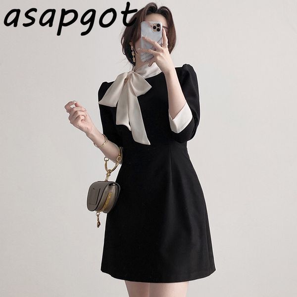 dresses spring elegant temperament lace up bow contrast three quarter dress women slim vestidos chic korean retro mini 210429, Black;gray
dresses spring elegant temperament lace up bow contrast three quarter dress women slim vestidos chic korean retro mini 210429, Black;gray