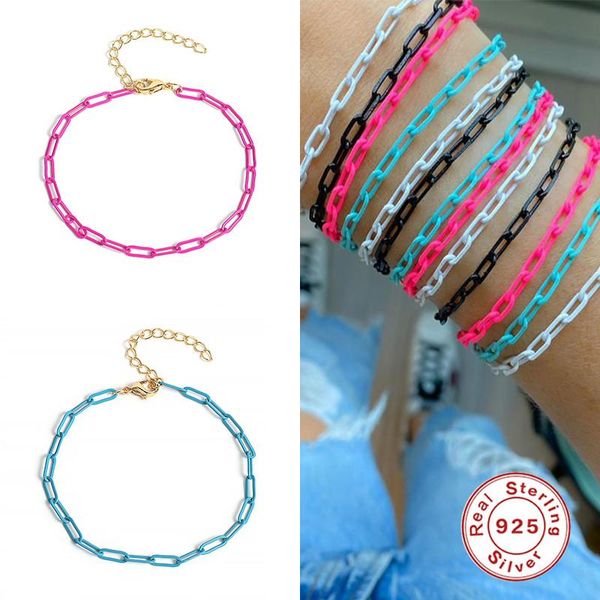 link, chain aide bohemian 925 sterling silver paperclip bracelet for women summer colored enamel cute jewelry, Black
link, chain aide bohemian 925 sterling silver paperclip bracelet for women summer colored enamel cute jewelry, Black