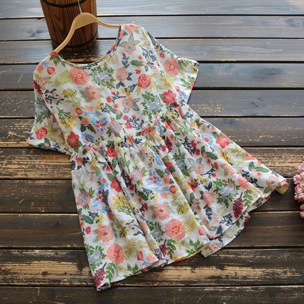 women's blouses & shirts summer style plus size shirt short-sleeved round neck loose literary print retro blouse pullover women, White
women's blouses & shirts summer style plus size shirt short-sleeved round neck loose literary print retro blouse pullover women, White