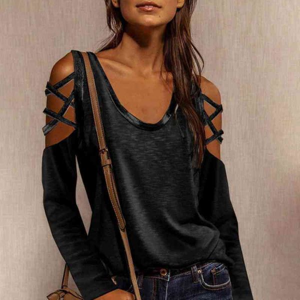 women's t-shirt s fashion strapless loose long sleeve o-neck hollow for dating female plus size x63h, White
women's t-shirt s fashion strapless loose long sleeve o-neck hollow for dating female plus size x63h, White
