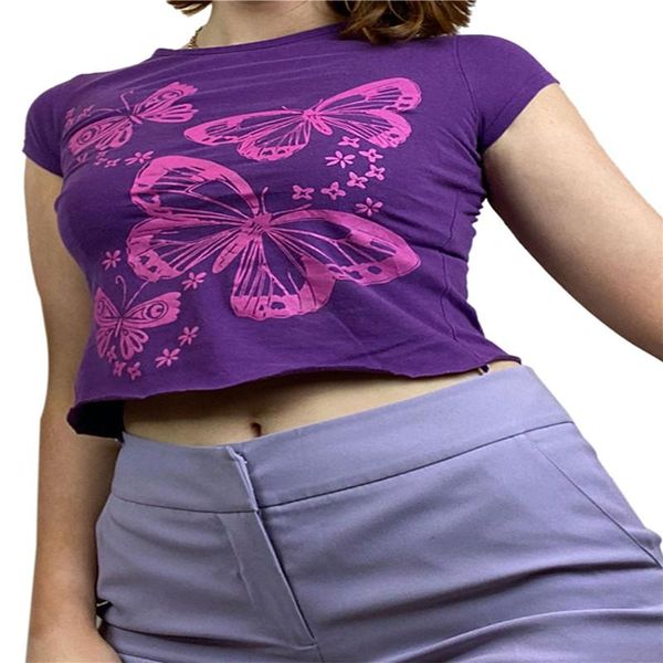 women's t-shirt butterfly floral print crew neck crop short sleeves lim fit t-shirts summer harajuku tee streetwear, White
women's t-shirt butterfly floral print crew neck crop short sleeves lim fit t-shirts summer harajuku tee streetwear, White