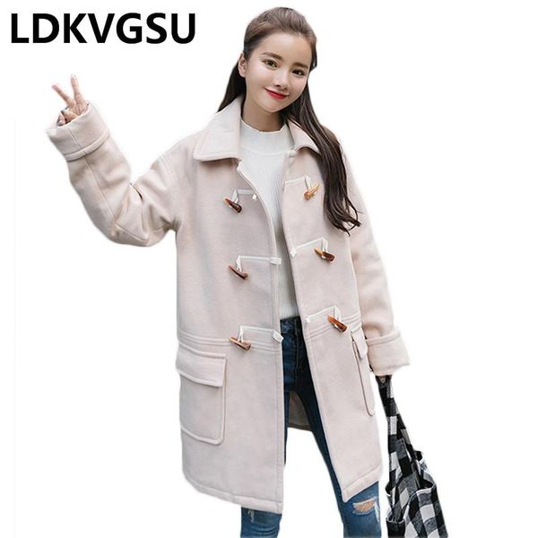 women's wool & blends 2021 autumn winter women loose woolen coat fashion horns buckle solid color jacket long student outerwear is426, Black
women's wool & blends 2021 autumn winter women loose woolen coat fashion horns buckle solid color jacket long student outerwear is426, Black