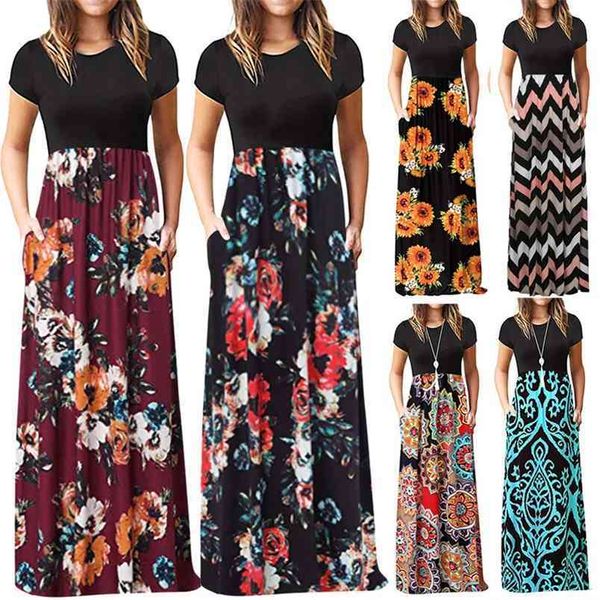 women dress floral print short sleeve boho casual long maxi color block sttitching split party beach sundress elegant clubwear 210522, Black;gray
women dress floral print short sleeve boho casual long maxi color block sttitching split party beach sundress elegant clubwear 210522, Black;gray