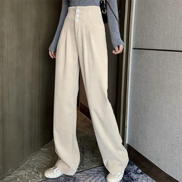 women's pants & capris women beige autumn and winter trousers loose straight high waist pantalones de mujer, Black;white
women's pants & capris women beige autumn and winter trousers loose straight high waist pantalones de mujer, Black;white
