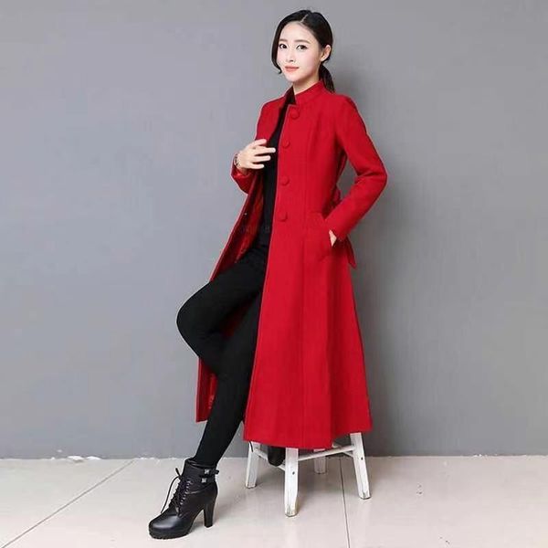 women's wool & blends jacket woolen overcoat long ladies single breasted winter thicken loose sashes outerwear, Black 
women's wool & blends jacket woolen overcoat long ladies single breasted winter thicken loose sashes outerwear, Black