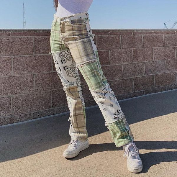 autumn and winter women's high waist long personalized street grid print splicing contrast color short denim straight bobbin pan jeans, Blue
autumn and winter women's high waist long personalized street grid print splicing contrast color short denim straight bobbin pan jeans, Blue