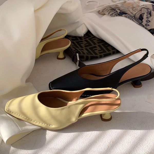 sandals fashion women round toe slippers thin mid heels black yellow slides back strap solid color elastic band e9i5
sandals fashion women round toe slippers thin mid heels black yellow slides back strap solid color elastic band e9i5