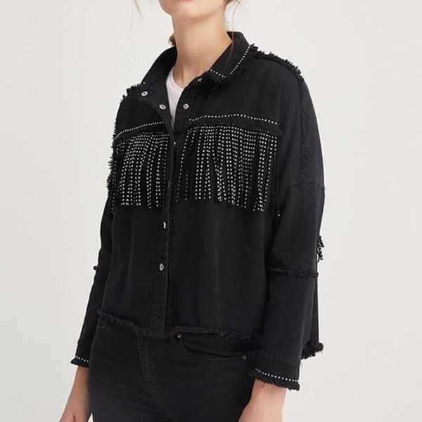 women's jackets liscn women fashion tassel beaded oversized denim jacket coat vintage long sleeve frayed hem female outerwear chic, Black;brown
women's jackets liscn women fashion tassel beaded oversized denim jacket coat vintage long sleeve frayed hem female outerwear chic, Black;brown