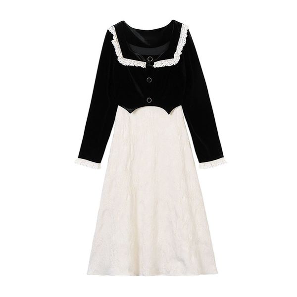 woman elegant black white slash neck long sleeved knee length dress a-line chic vintage d2146 210514, Black;gray
woman elegant black white slash neck long sleeved knee length dress a-line chic vintage d2146 210514, Black;gray
