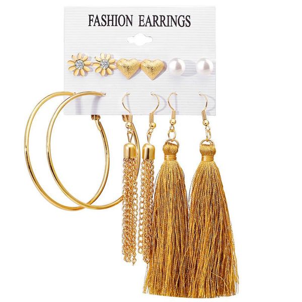 stud 6 pairs pack set mixed design long tassel earrings sets for women boho gold color heart flower big circle earings jewelry, Golden;silver
stud 6 pairs pack set mixed design long tassel earrings sets for women boho gold color heart flower big circle earings jewelry, Golden;silver