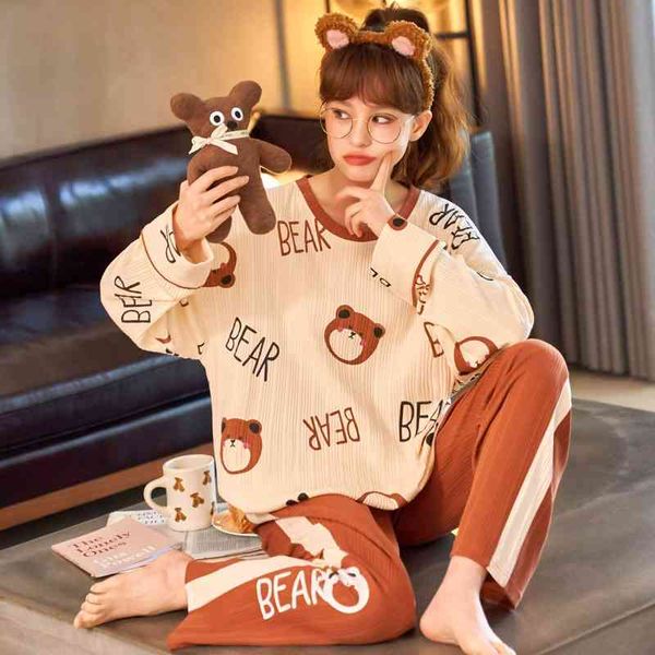 pajamas women's autumn and winter new cotton strip round neck long sleeve two-piece suit sweet cartoon home clothes can be worn outside, White;black
pajamas women's autumn and winter new cotton strip round neck long sleeve two-piece suit sweet cartoon home clothes can be worn outside, White;black
