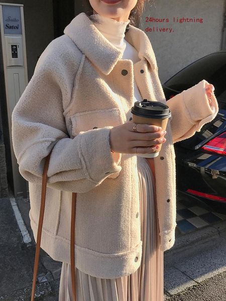 women's jackets 2021 loose plush coat shirt jacket early spring anti sheepskin female, Black;brown
women's jackets 2021 loose plush coat shirt jacket early spring anti sheepskin female, Black;brown