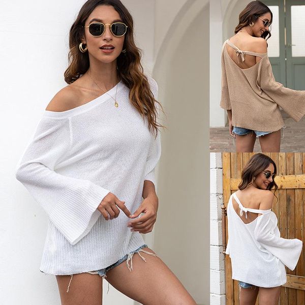 autumn hollow out backless knitted sweater women thin casual flare sleeve pullovers 2021 women's sweaters, White;black
autumn hollow out backless knitted sweater women thin casual flare sleeve pullovers 2021 women's sweaters, White;black