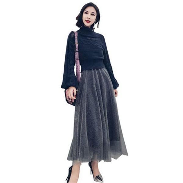 fashion skirt suit women autumn spring korean version of temperament turtleneck sweater mesh two-piece female women's two piece pants, White
fashion skirt suit women autumn spring korean version of temperament turtleneck sweater mesh two-piece female women's two piece pants, White