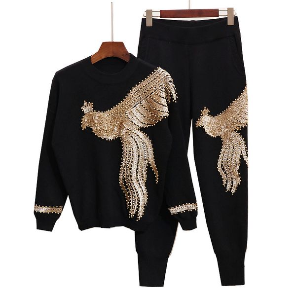 women's two piece pants autumn winter knitted tracksuit sequins phoenix long sleeve loose knit sweater + casual set x63m, White
women's two piece pants autumn winter knitted tracksuit sequins phoenix long sleeve loose knit sweater + casual set x63m, White