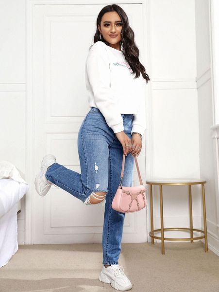 ripped detail straight leg jeans z60j#, Blue
ripped detail straight leg jeans z60j#, Blue