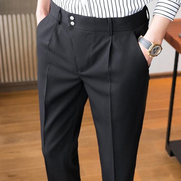 men pleated suit pant business casual formal trousers social wedding male clothing solid color slim fit pantalon homme classique men's, White;black
men pleated suit pant business casual formal trousers social wedding male clothing solid color slim fit pantalon homme classique men's, White;black