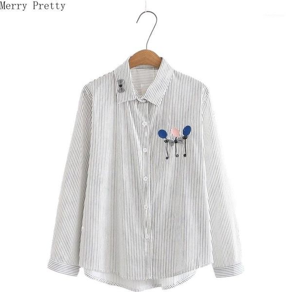 women cartoon embroidery striped blouse long sleeve turndown collar cotton shirts 2021 spring femme casual and blouses women's &, White
women cartoon embroidery striped blouse long sleeve turndown collar cotton shirts 2021 spring femme casual and blouses women's &, White