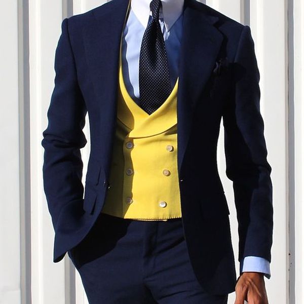 men's suits & blazers slim fit casual men with yellow waistcoat navy blue pants 3 piece wedding tuxedo for gromsmen male fashion jacket, White;black
men's suits & blazers slim fit casual men with yellow waistcoat navy blue pants 3 piece wedding tuxedo for gromsmen male fashion jacket, White;black