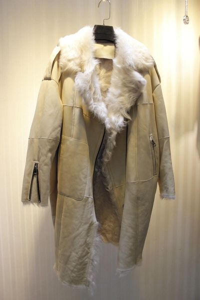 women's fur & faux arlenesain custom shearling oversized trench coat, Black