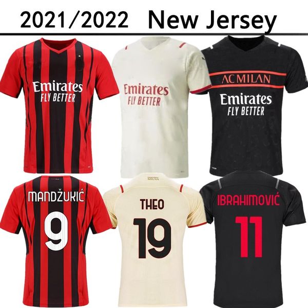 21 22 ac milan home away third soccer jerseys ibrahimovic kessie r.leao theo mandzukic rebic football shirt donnarumma goalkeeper jersey ton, Black;yellow